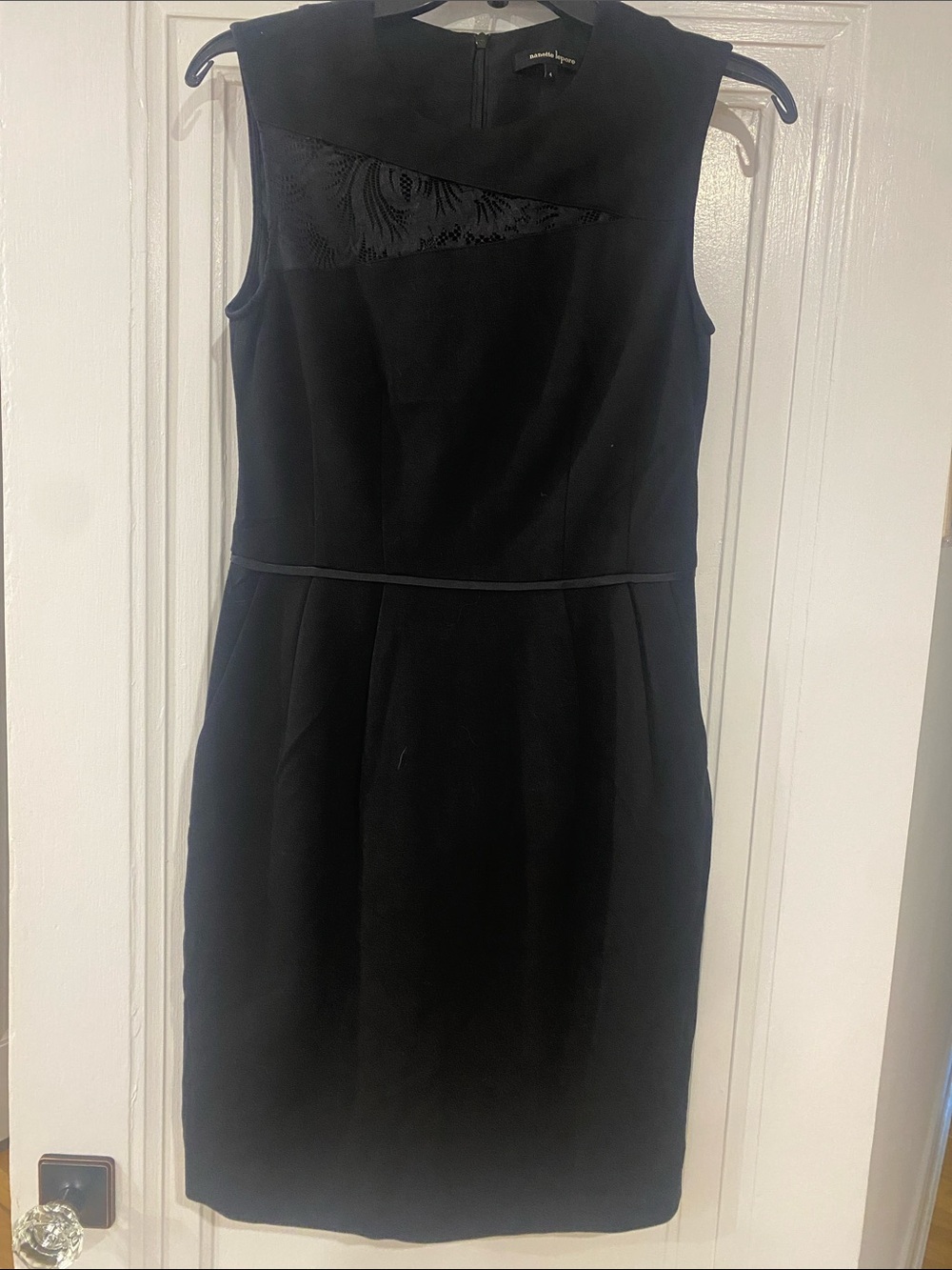 Nanette Lepore Black Sleeveless Sheath Dress with Subtle Lace Inset